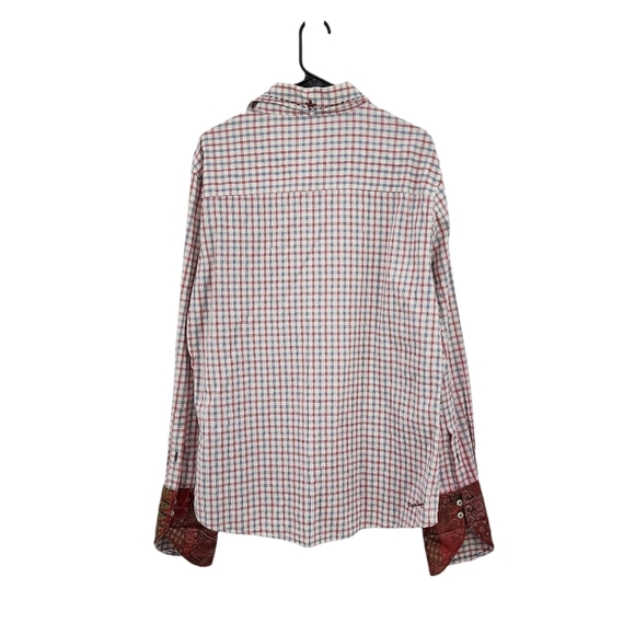 English Laundry Men's 100% Cotton Flip Cuffs Grid Print Button Front Shirt - L - Picture 8 of 10